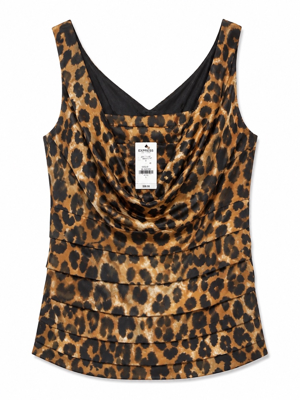 Express NWT Leopard Print Satin Ruched Top Size S Cowl Neck $59